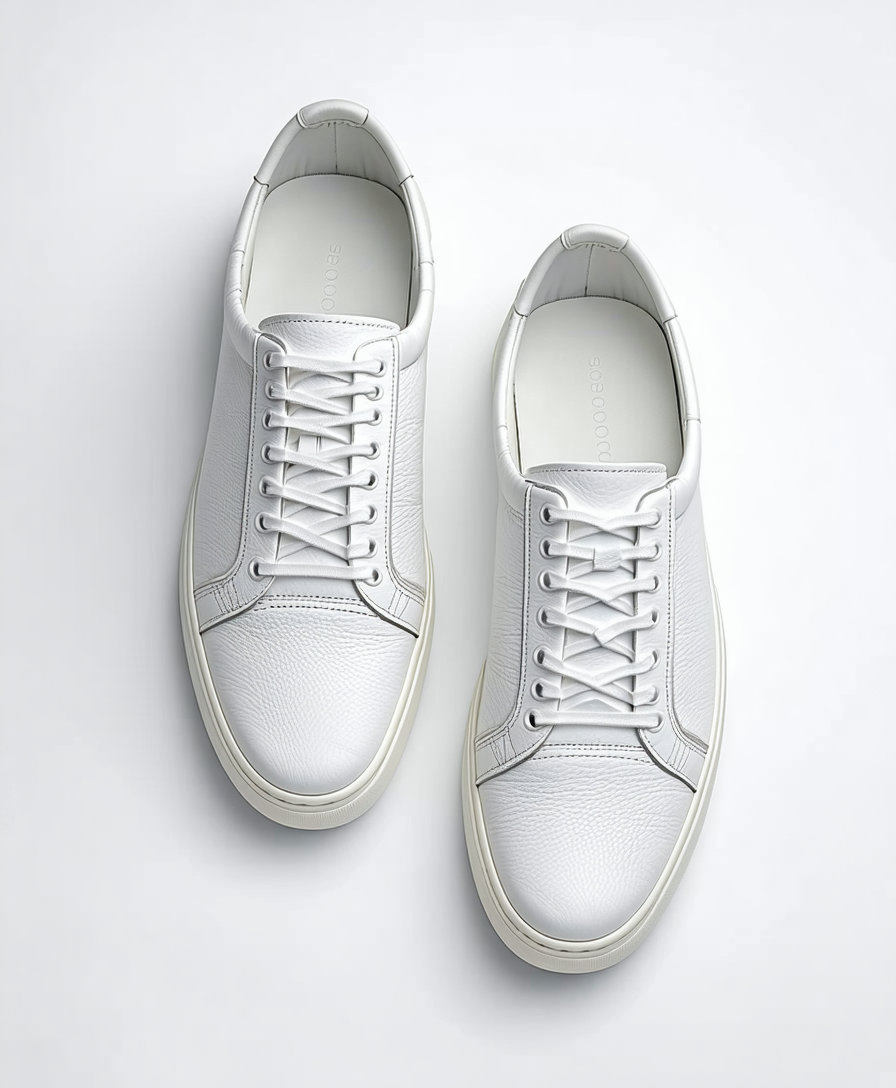 Sneakers Orion blanches en cuir grainé, vue de dessus